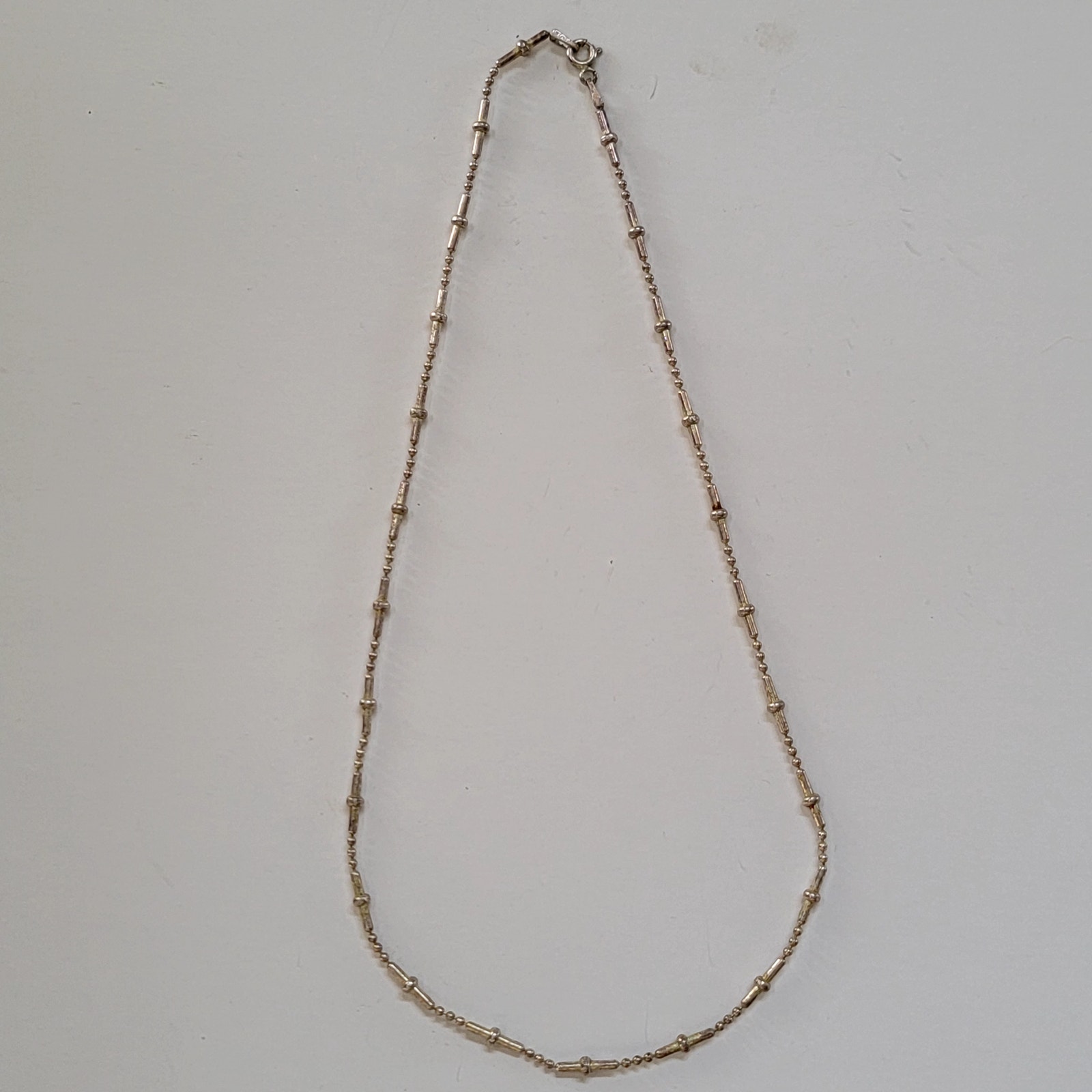 Delicate Silver Tone Tube Bead Chain Necklace Minimalist Vintage Jewelry 16 Inch 45$
